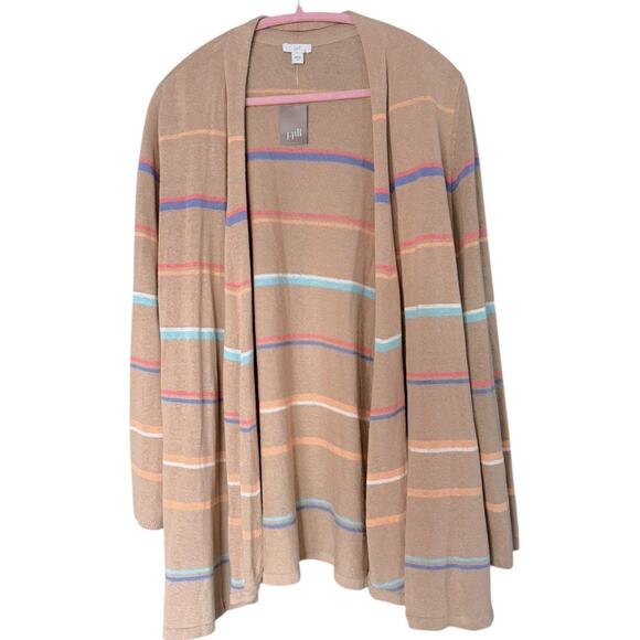 J. Jill Sweaters - J. Jill Striped Linen Rayon Open-Front Cardigan Women’s M Bamboo Multi NEW